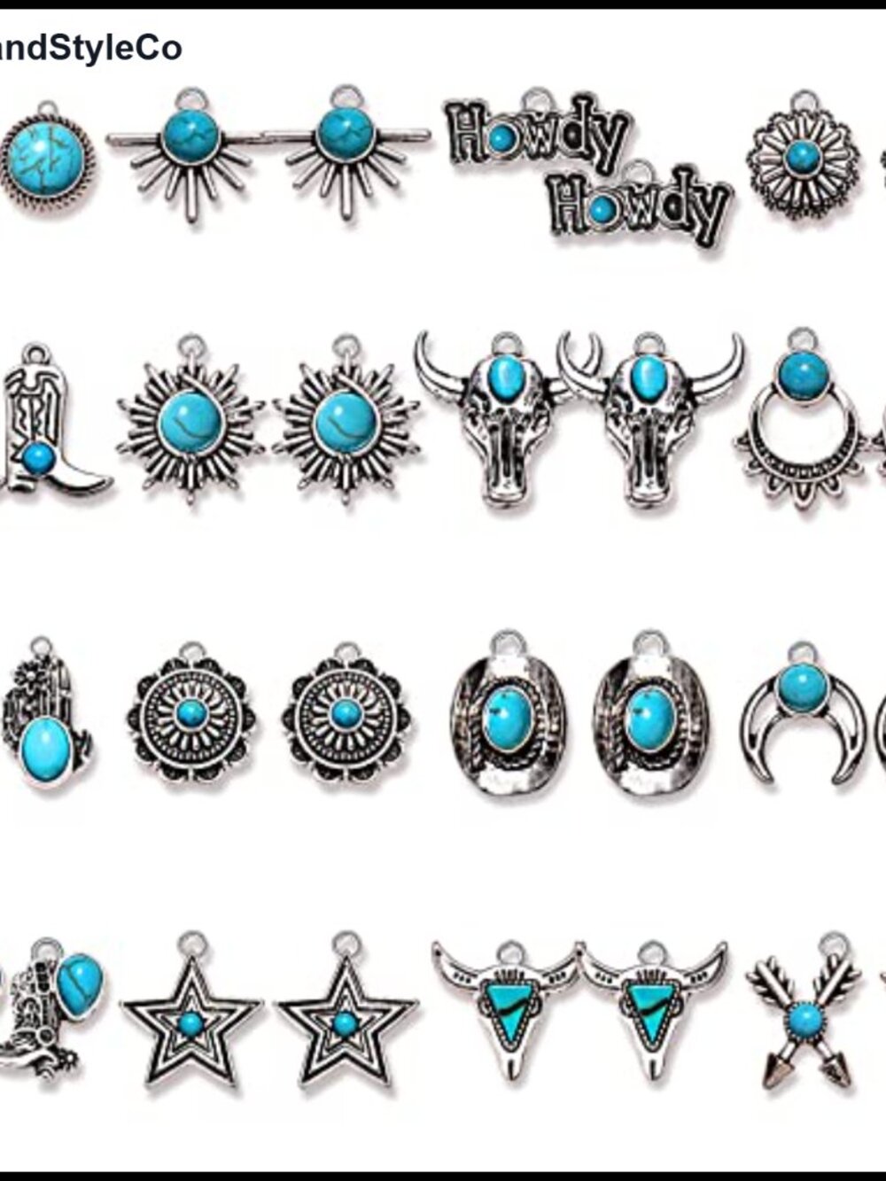 32pc Western Charm Set Synthetic Turquoise & Alloy Pendants for DIY Jewelry
